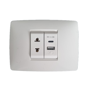 Gewiss GW10287 1M elektrik yuvası + GW10449 USB&type C ağ rəng