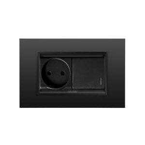 Gewiss GW12246 2M elektrik yuvası qara, GW12032 2M işıqlı elektrik açarı metal çərçivə monoxrom