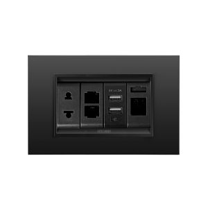 Gewiss GW12287 1M elektrik yuvası qara, GW12403 telefon elektrik yuvası 2li qara, GW12447 usb elektrik yuvası qara, GW12423 internet elektrik yuvası cat 6 utp metal çərçivə monoxrom